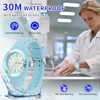 Waterproof Nurse Watch for Medical Professionals,Students, Women Men, Military Time Easy to Read Dial, 24 Hour with Second Hand, Soft and Breathable Silicone Band, 9002-blue