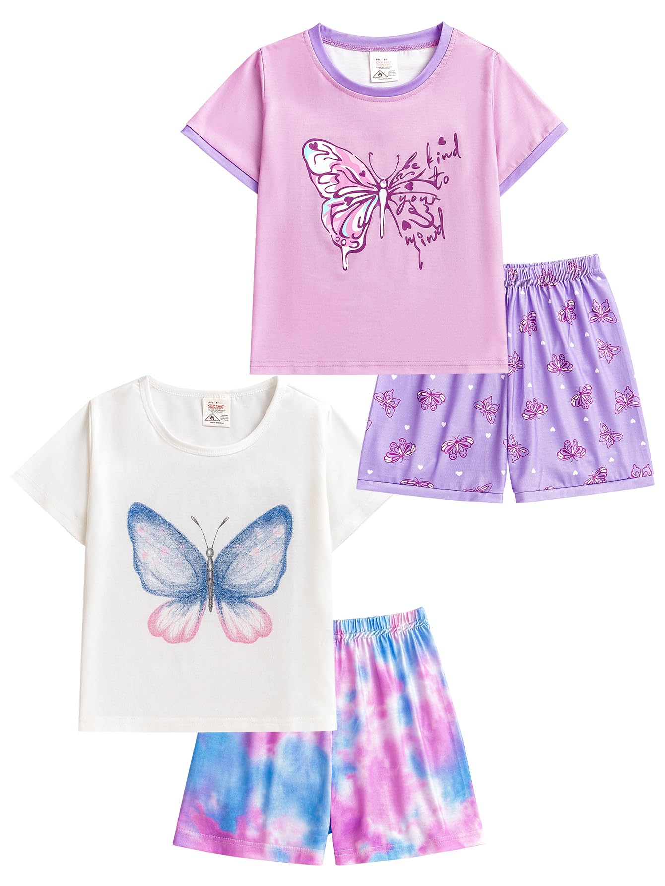 Photo 1 of ***ONLY ONE*** MyFav Girl Pajamas 4-Piece Beautiful Butterfly Sleepwear Short Sleeve Loungewear, Butterfly, 7Y