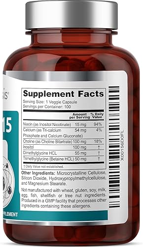 Miniatura 3 de Super B-15 100 Vcaps - Niacina Calcio Colina Inositol DMG TMG - Soporta niveles saludables de energía de oxígeno