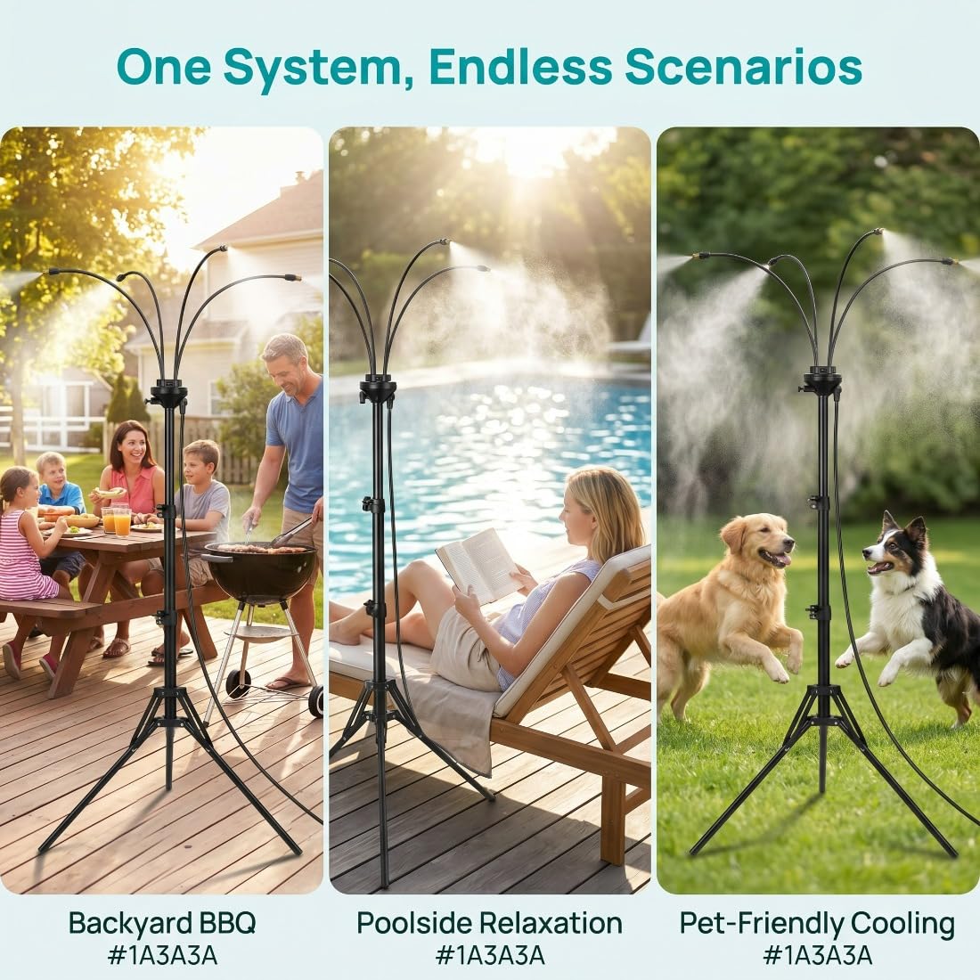 Einstellbares Sprühnebel Kühlung Terrasse Set, Stehendes Wassernebel System mit Messingdüsen, Flexibler Sprühschlauch für Gewächshaus, Balkon & BBQ Abkühlung (1Set)