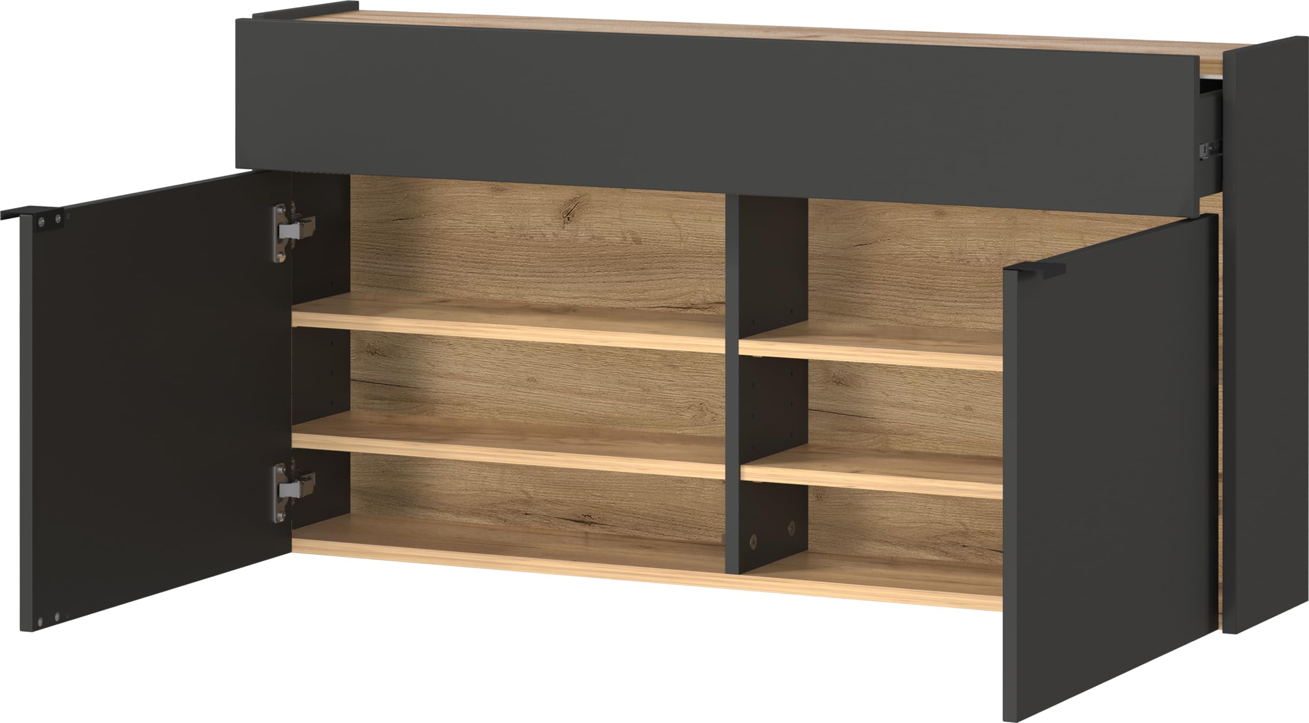 Germania Armadio pensile multiuso con finitura grigio grafite/rovere 1398-549 GW-Ameca, profondità ridotta, ideale per corridoi stretti, 110 x 57 x 22 cm (L x A x P)