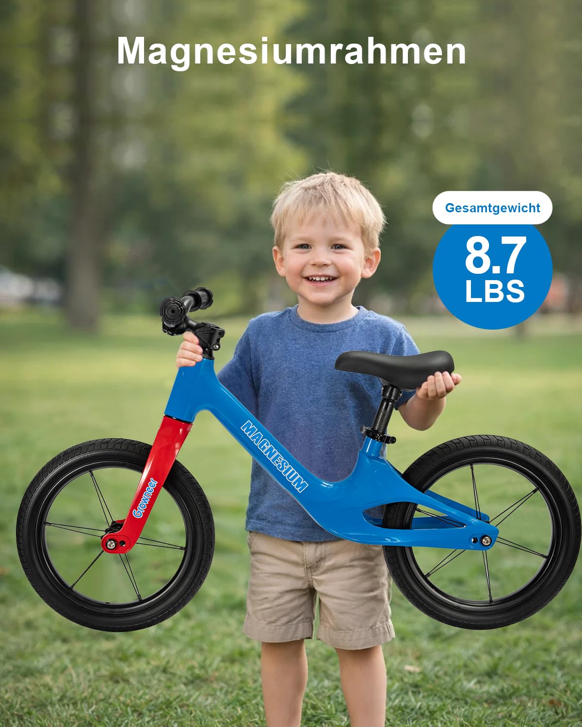 Generisch 14 Zoll Kinder Laufrad ohne Pedale für Jungen und Mädchen, Einteiliger, Leichter Rahmen aus Magnesiumlegierung, höhenverstellbarem Sattel
