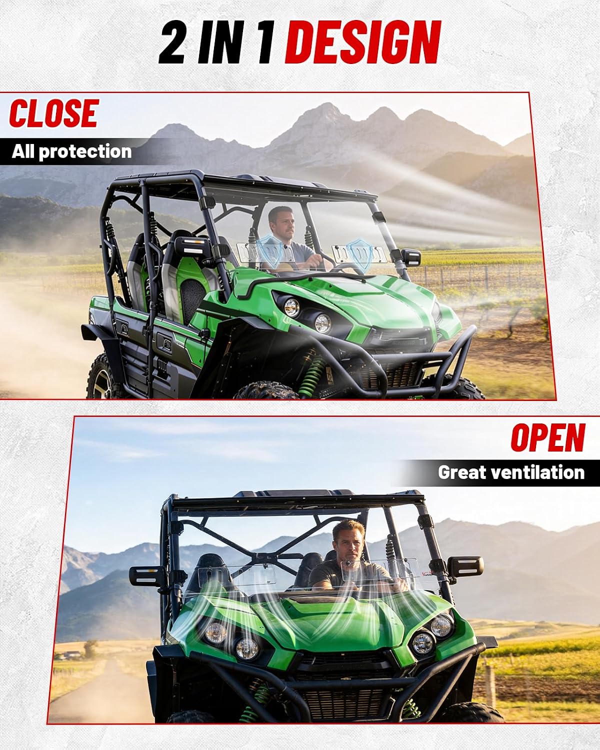 StarknightMT Windshield Scratch-Resisatant Compatible with 2014 2015 Kawasaki Teryx 800/2012 2013 Teryx 4 750 Vent Full Windshield Accessories Clear Front Window Used with Most Roof