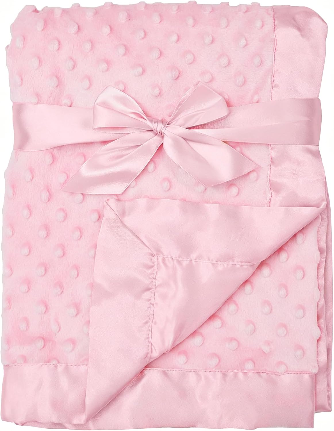 American Baby Company Heavenly Soft Chenille Receiving Blanket (30" x 40"), 2-Layer Design with Minky Dot & Silky Satin, Pink, for Boys and Girls