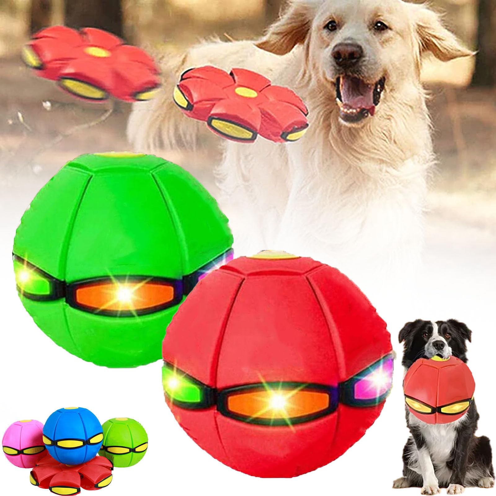 The Doggy Disc Ball, Flying Disc for Large, Medium & Small Dogs, Self Moving Balls for Dogs, Interactive Toy with 6 Lights