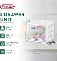 Vista 4 de Sterilite Clearview - Unidad de almacenamiento de escritorio pequeña con 3 cajones multiuso de plástico, para el hogar, aulas u espacios de oficina