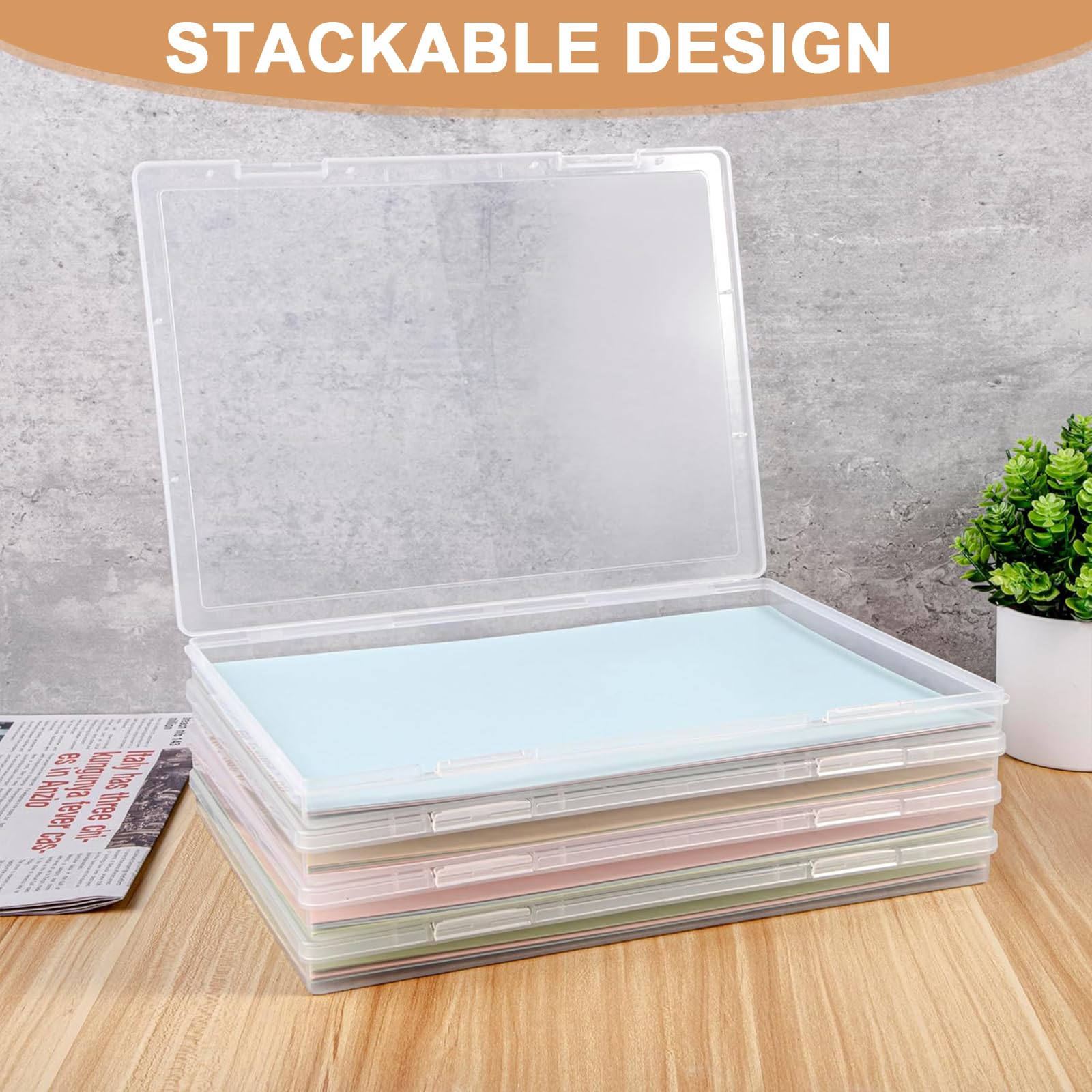 JarThenaAMCS 4 Stück Scrapbook-Papier-Organizer, 32,7 x 32,1 x 2,5 cm, transparente Kunststoff-Aufbewahrungsbox für Bastelarbeiten, Briefpapier, Karton, Dokumente, Büro, Schulbedarf