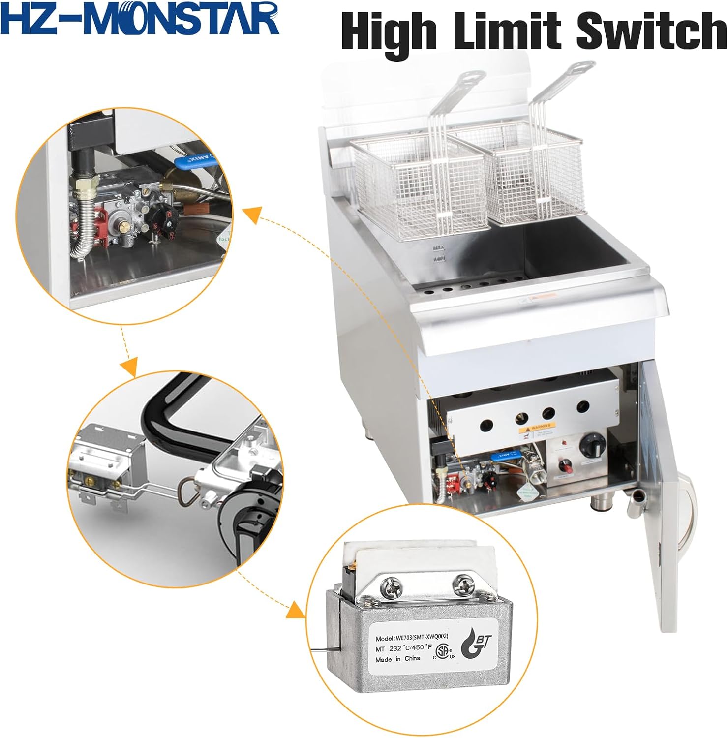 1177 High Limit Fryer Switch Safety, LCCM080360000 Thermostat High Limit Safety Replacement Parts 3/8 "-18 NPT 1177 Gas Fryer High Limit Safety Deep Fryer Thermostats 232℃ /450℉