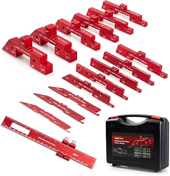 MHY 15 PCs 6061-T651 Aluminum Table Setup Blocks for Woodworking |Height, Depth, Angle & Fence Alignment Gauge Set with Laser-Marked and Durable Storage Case
