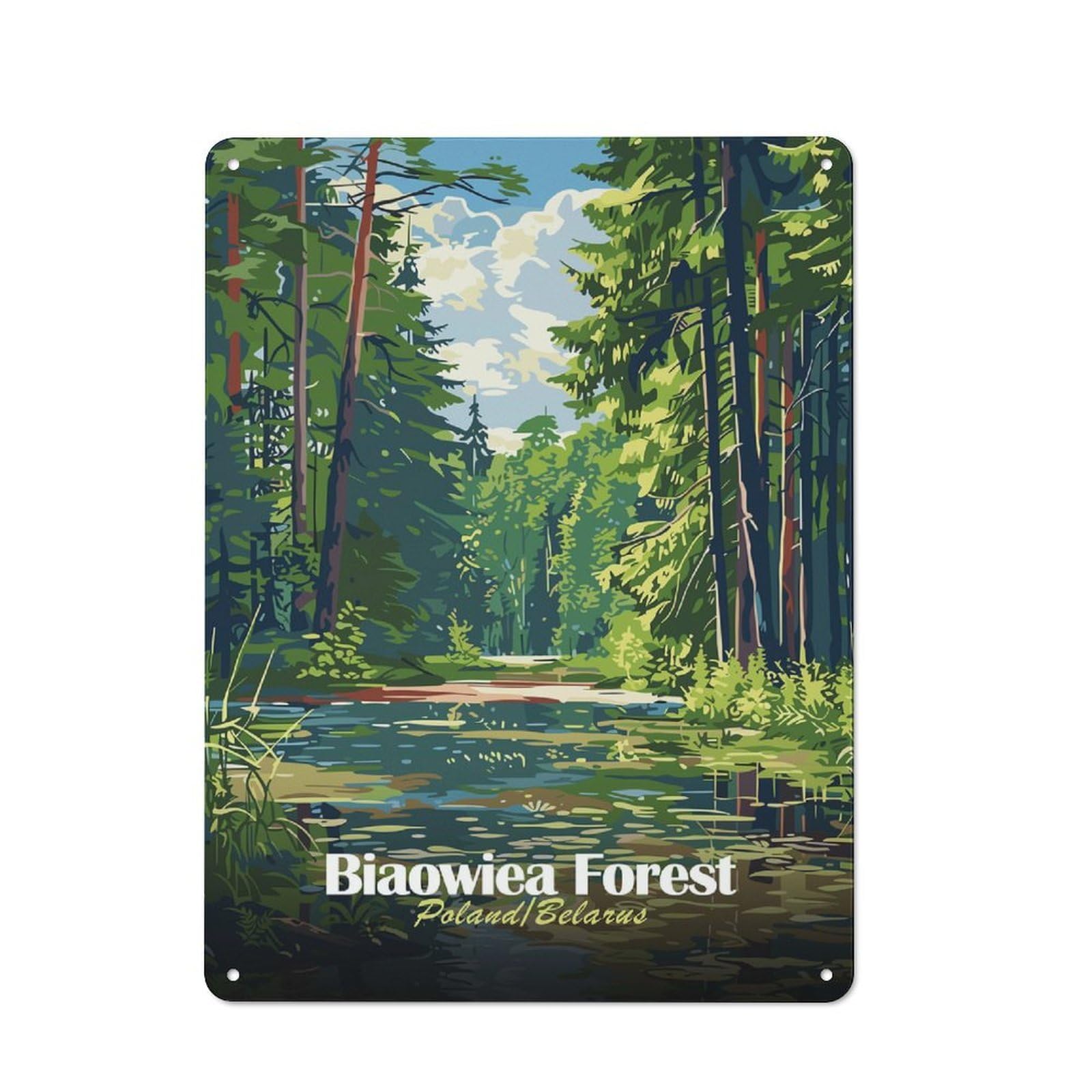 Classic Bialowieza Forest Poland Belarus Metal Wall Plaque 40x30cm, Nostalgic Wall Art for Living Room, Hallway, Kitchen Or Cafe