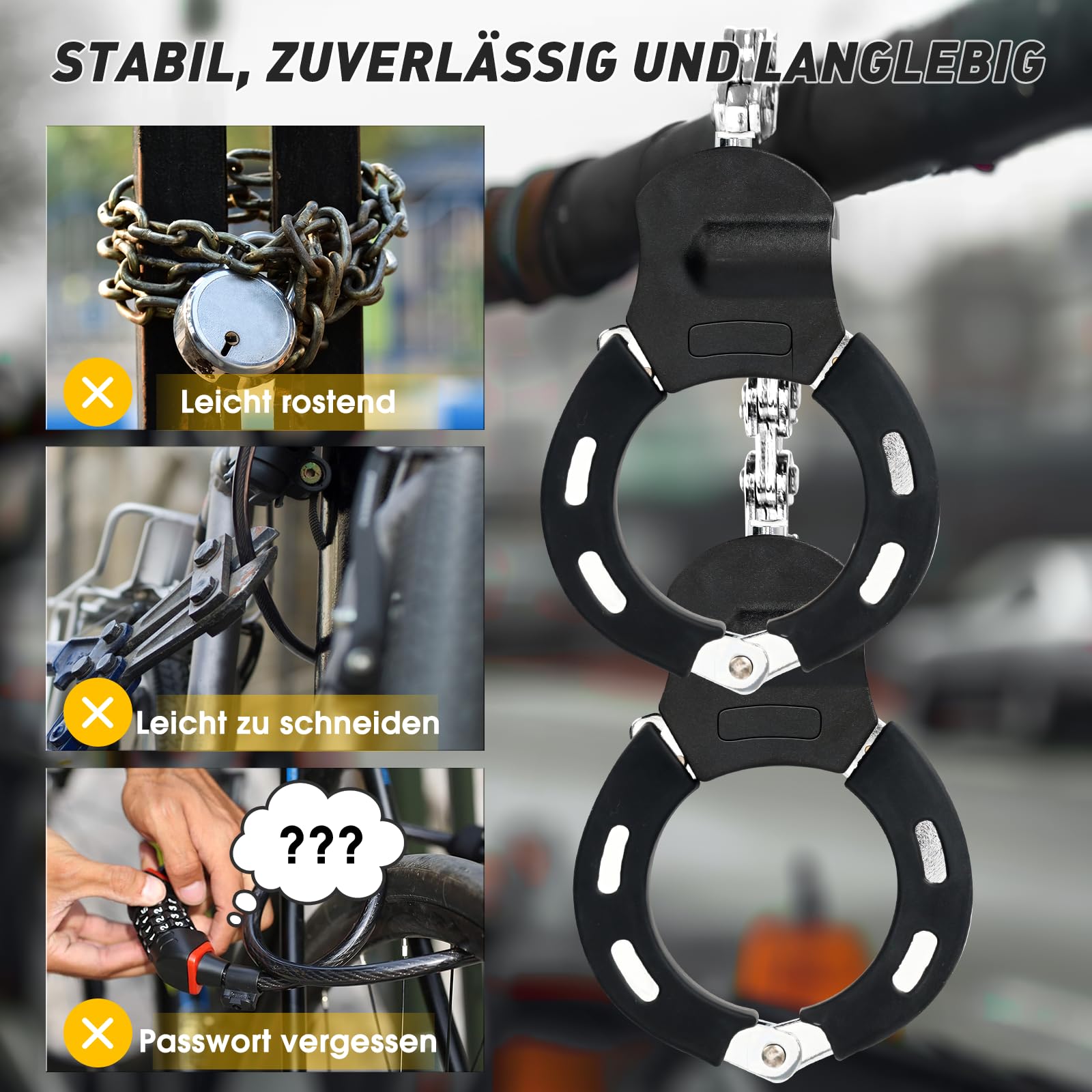 Lucchetto Monopattino Elettrico con Chiavii, Lucchetto Bici, Catena di Manette di Blocco, Accessori per Biciclette e Scooter Elettrici