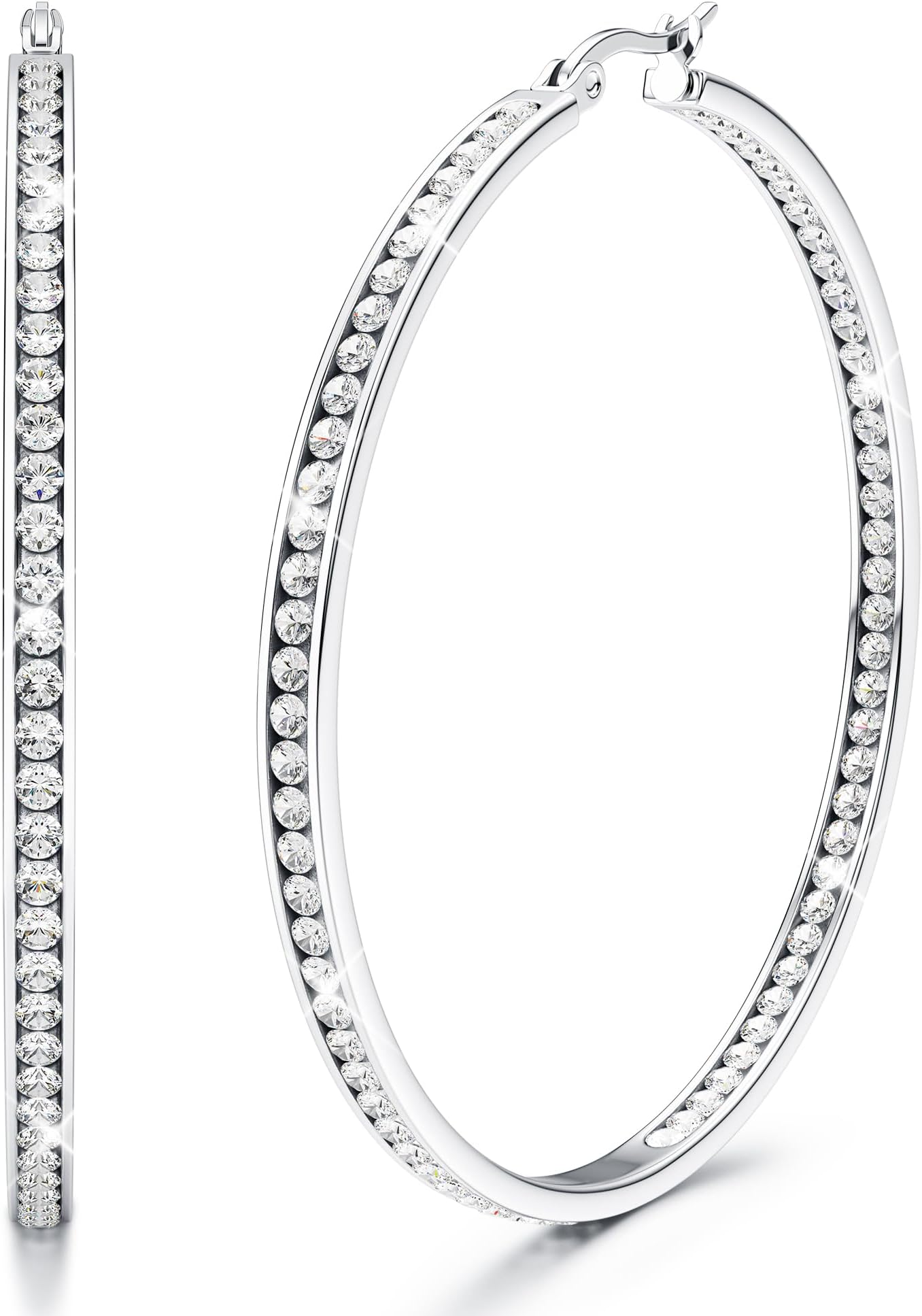 Hoop Earrings for Women Girls Hypoallergenic 316L Stainless Steel 40/50/60mm Large Hoops Sparkly Cubic Zirconia Simulated Diamond Hoop Earrings Gold/Rose Gold/Silver Hoops Earrings for Women