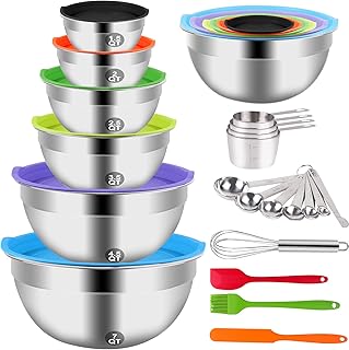 Mixing Bowls with Lid Set, 23PCS Kitchen Utensils Metal Bowl Stainless Steel Nesting Bowls, Measuring Cups and Spoons, Egg...