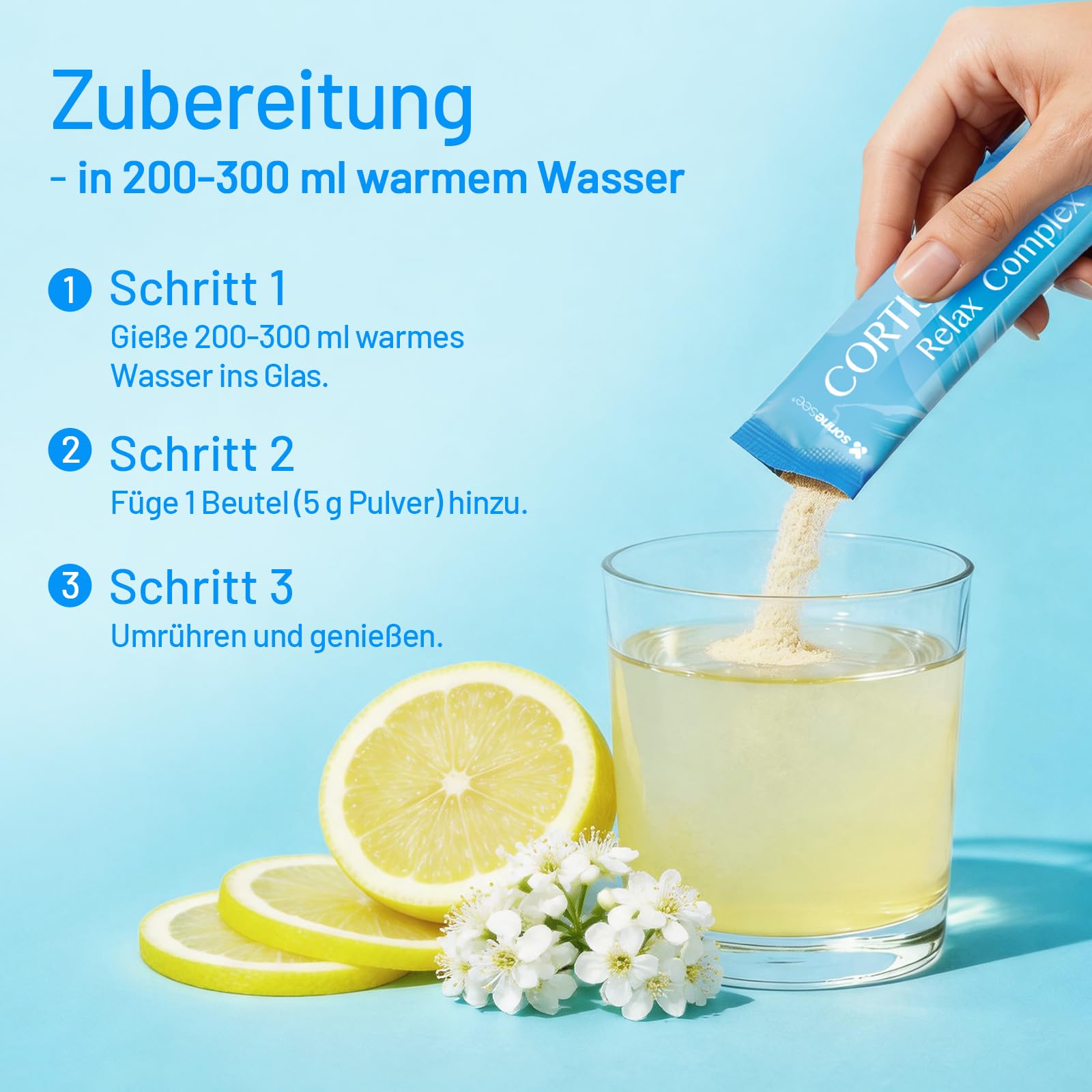 Cortisol Balance Support- Stress Adaptogen Pulver (Cortisol Cocktail) - Mit Ashwagandha Rhodiola GABA & L-Theanin – Zur Unterstützung der Nerven & Psyche – 150g Laborgeprüft in Deutschland