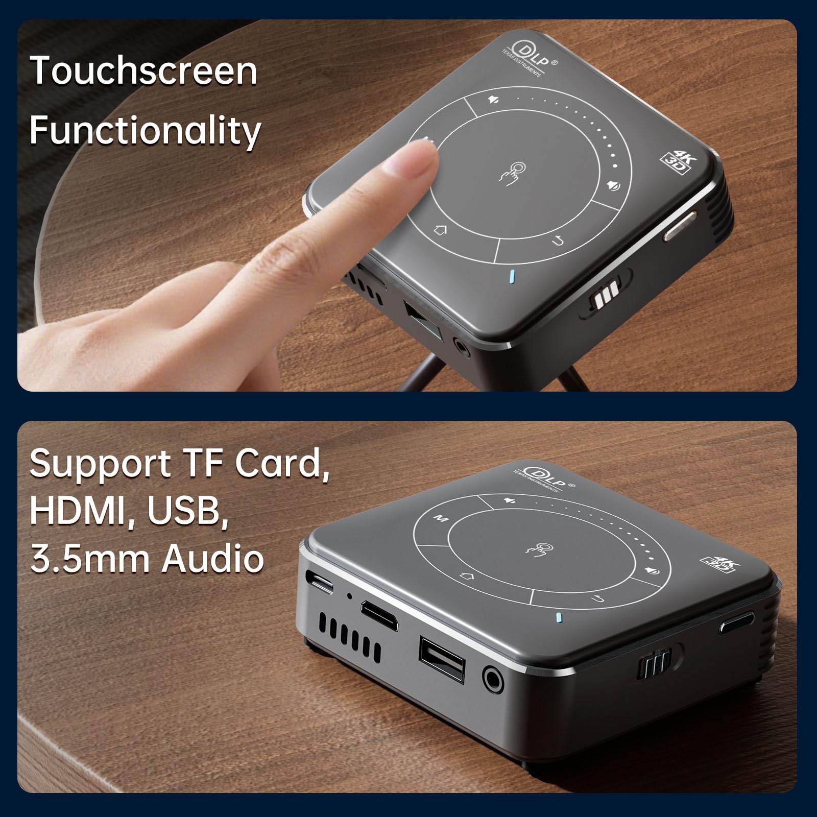 Mini Vidéoprojecteur DLP Pico Projecteur avec Batterie, 1080P, WiFi 6, Bluetooth 5.0, Portable avec Trépied