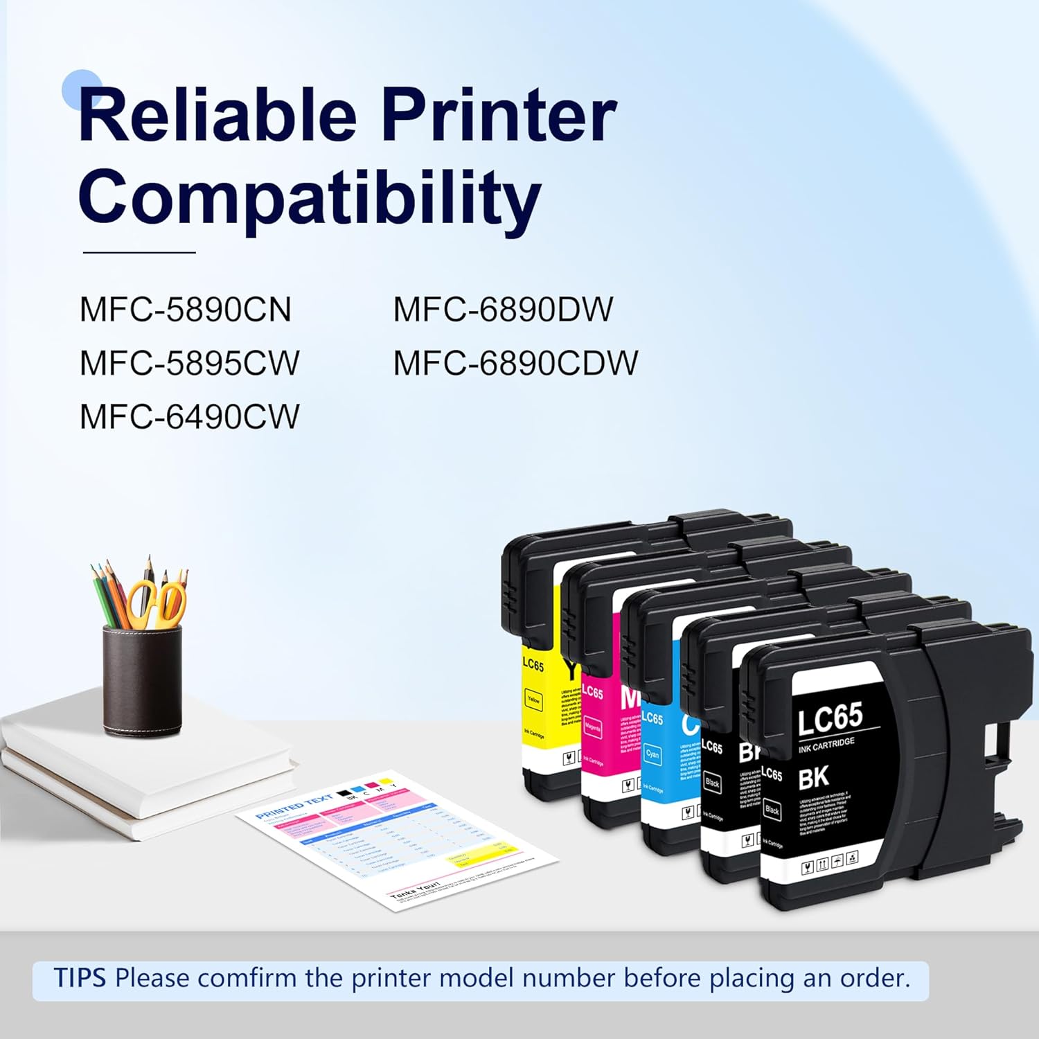 MOLIMER LC65 Ink Cartridges 5 Pack - Compatible Replacement for Brother LC65BK LC65C LC65M LC65Y Ink with Brother MFC5890CN MFC6490CW MFC5895CW MFC6890CDW Printers (2Black+1Cyan+1Magenta+1Yellow)