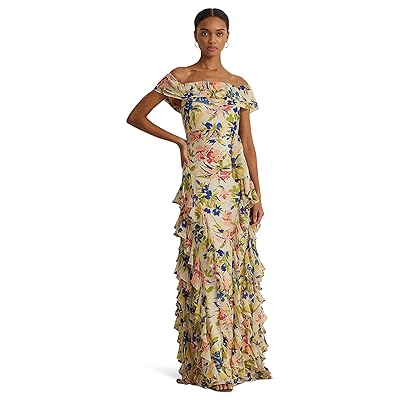 Lauren Ralph Lauren Floral Georgette Off The Shoulder Gown Women