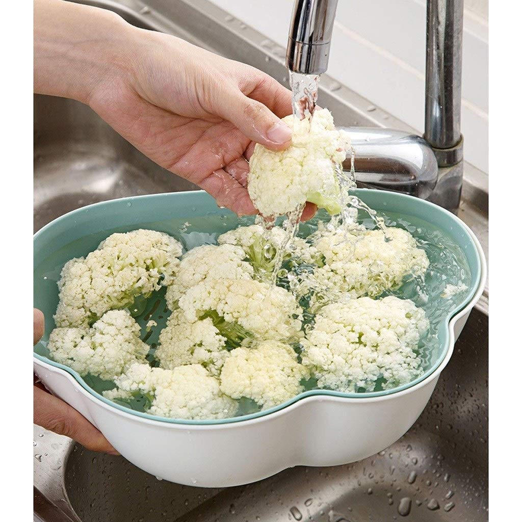 Stojak odwadniający Colander Creativity Colander/Sitko, Wielofunkcyjny dwuwarstwowy Curander z filtrem z tworzywa sztucznego, Sito Household Sito Colander Narzędzia kuchenne Stojak drenażowy(B)