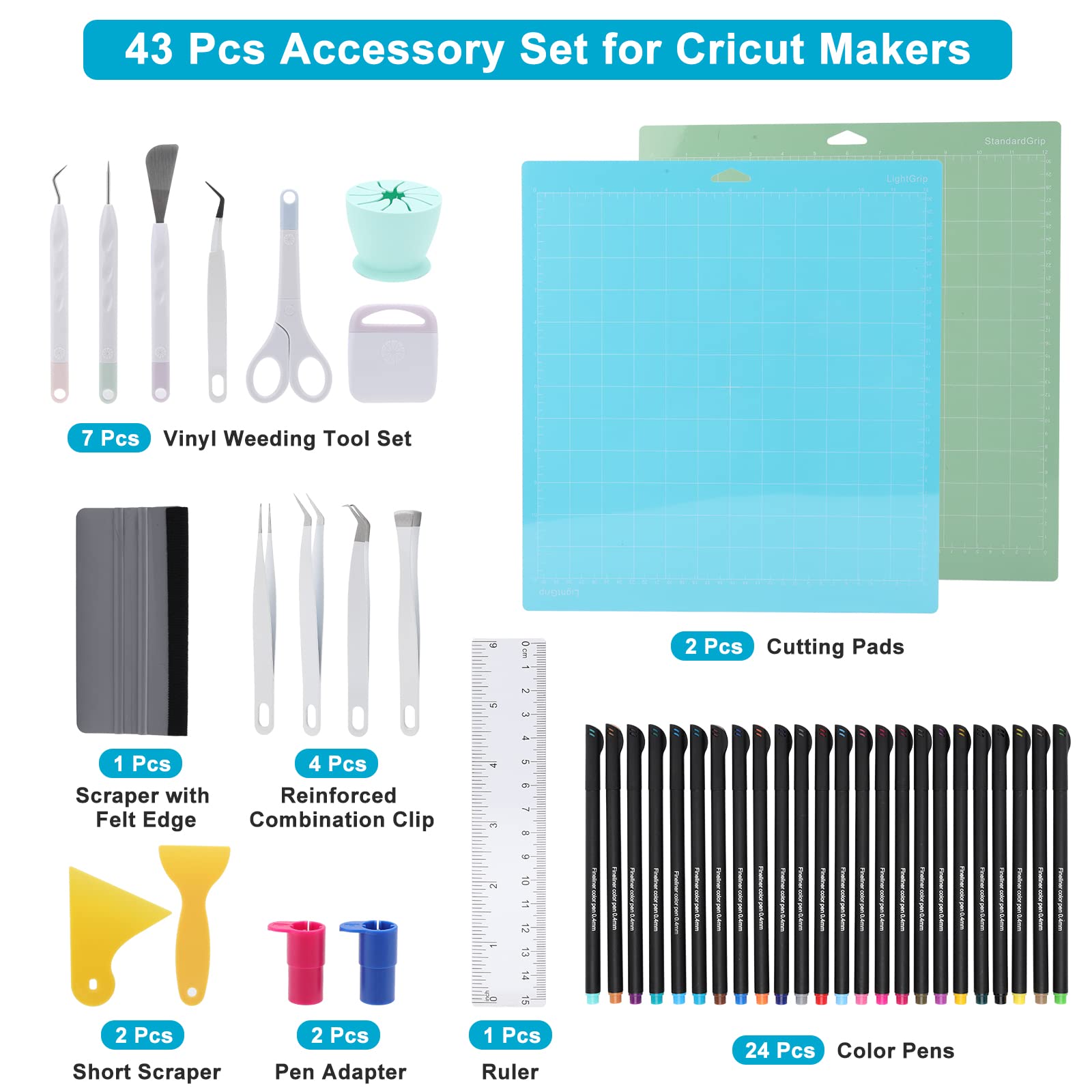 43-Piece Cricut Joy Accessories Bundle - Cutting Mats, Weeding Tools, Pens & Adapters