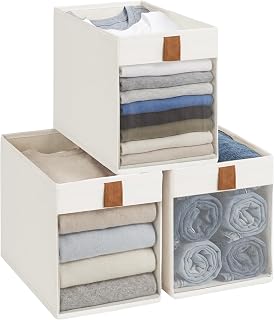 StorageWorks Closet Organizer Bins with Clear Window, Beige