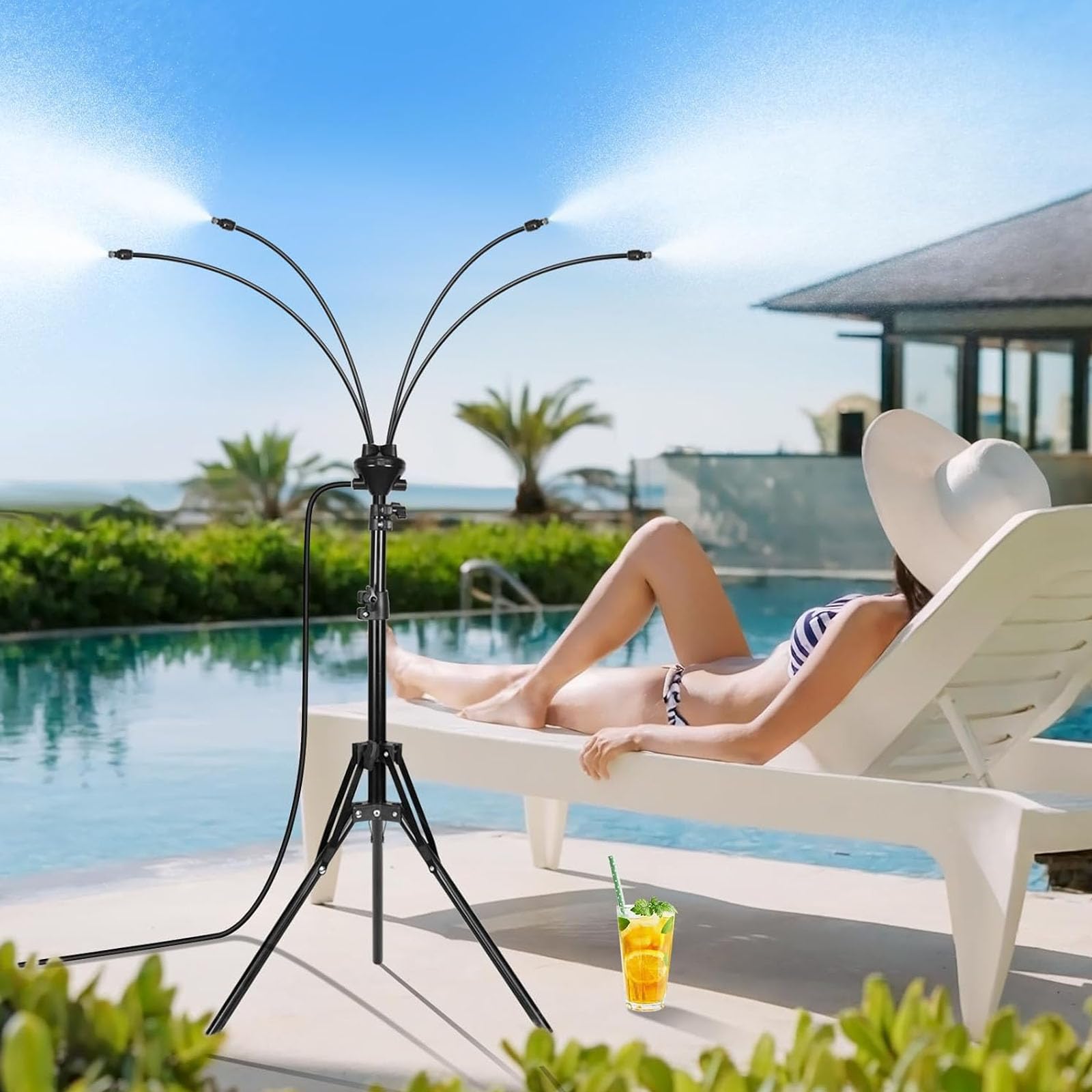 1,7 m Misters do zewnętrznego patio przenośnego systemu mglenia, Mister na zewnątrz do chłodzenia patiosów z 8 m linią wody, Patio Misters do chłodzenia grilla na zewnątrz, podwórz, opalanie, basen