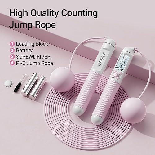 Miniatura 7 de UMAY Weighted Cordless Jump Rope, Adjustable Length Ropes Ropeless with LCD Counter Display for Women Kids, Smart Skipping Rope with Ball for Burn