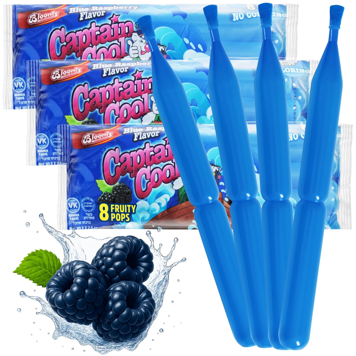 Captain Cool Freeze Pops, Delicious and Refreshing Blue Raspberry Ice Pops Bulk Pack, Fun Popsicles for All Ages, Perfect for Events and Gatherings, Frozen Pops Loved by Kids
