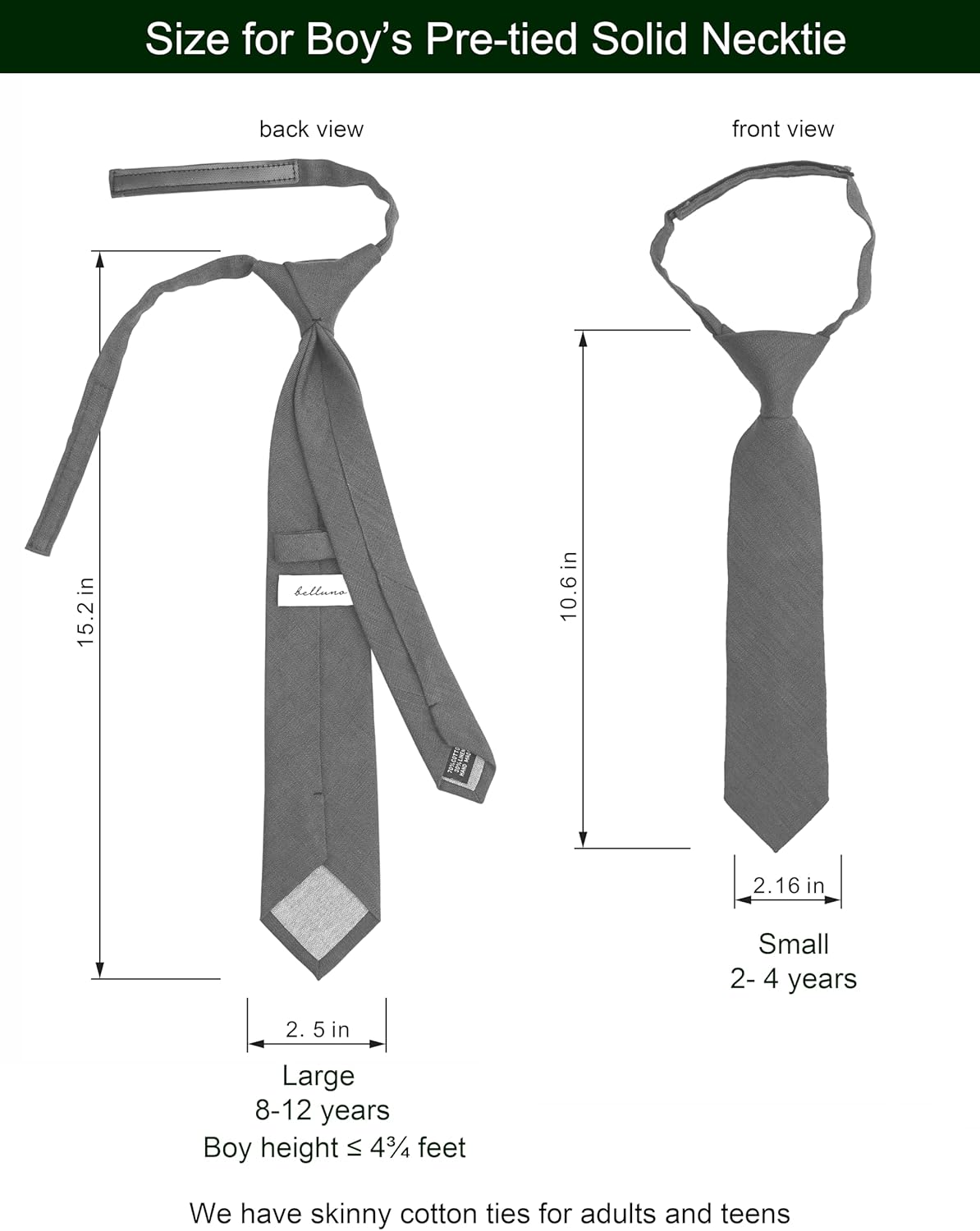 BELLUNO Solid Boys' Cotton Ties, Hook and Loop Pre-tied Ties for Little and Big Kids - Image 6
