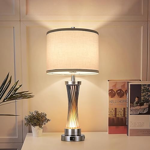 Miniatura 6 de Juego de 2 lámparas de mesa regulables de 3 vías, lámpara de control táctil con luz nocturna, modernas lámparas de mesa de cristal azul para