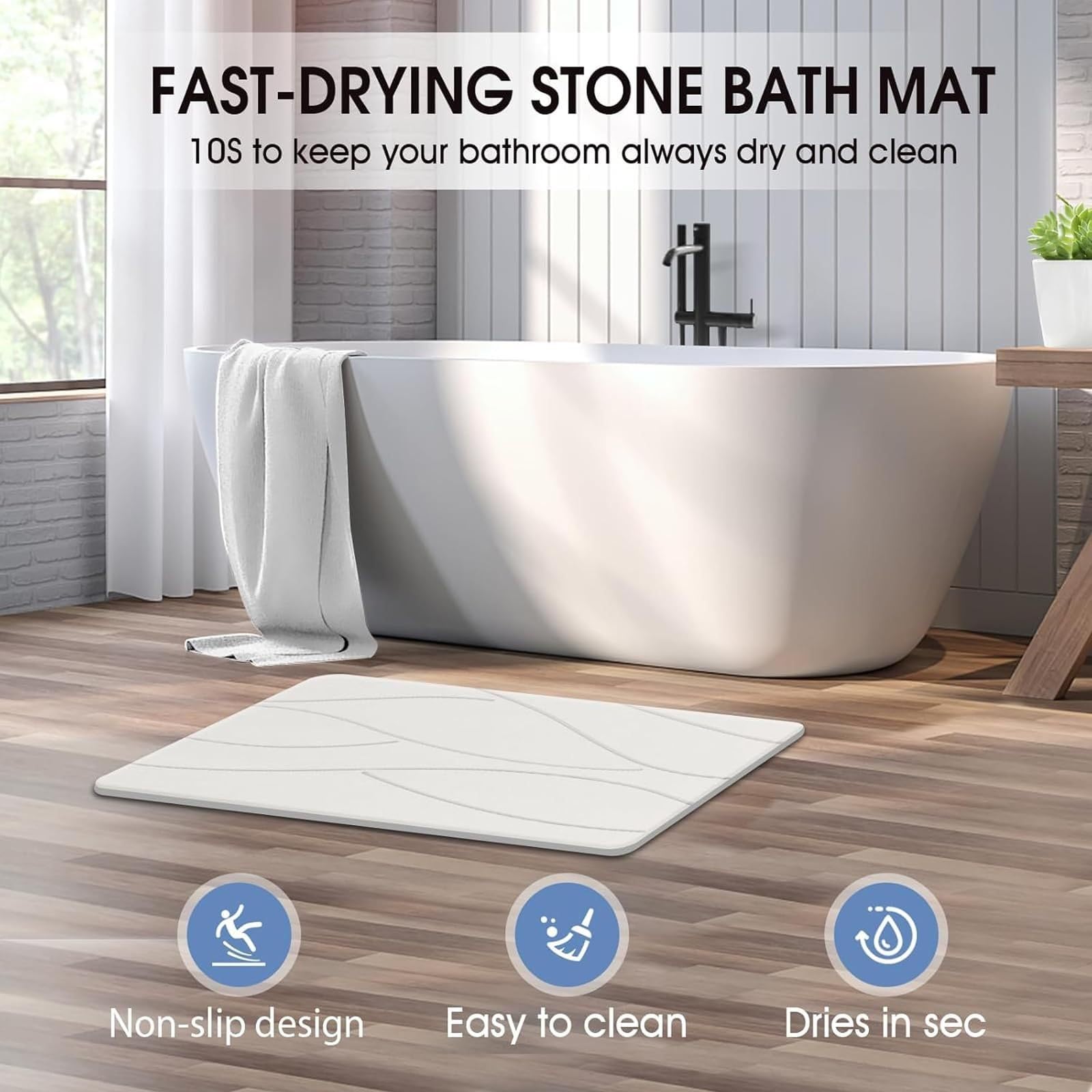 Tapis de bain en terre de diatomée – Tapis de pierre à séchage rapide avec base antidérapante, tapis de sol absorbant l'eau pour la maison