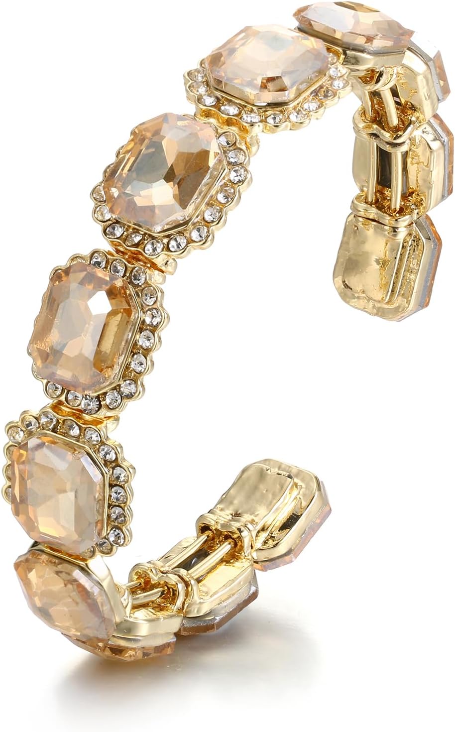 BriLove Women's Wedding Bridal Multi Emerald Cut Crystal Open Bangle Stretch Bracelet