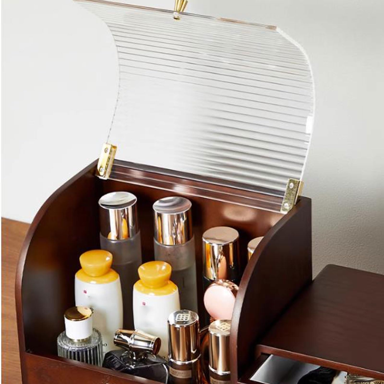 Organizzatore per Il Trucco, Organizzatore per Il Trucco Scatola per Cosmetici da Tavolo a 3 Strati Organizzatore per Il Trucco, Organizzatore per Il Trucco da Tavolo con separazione in legn