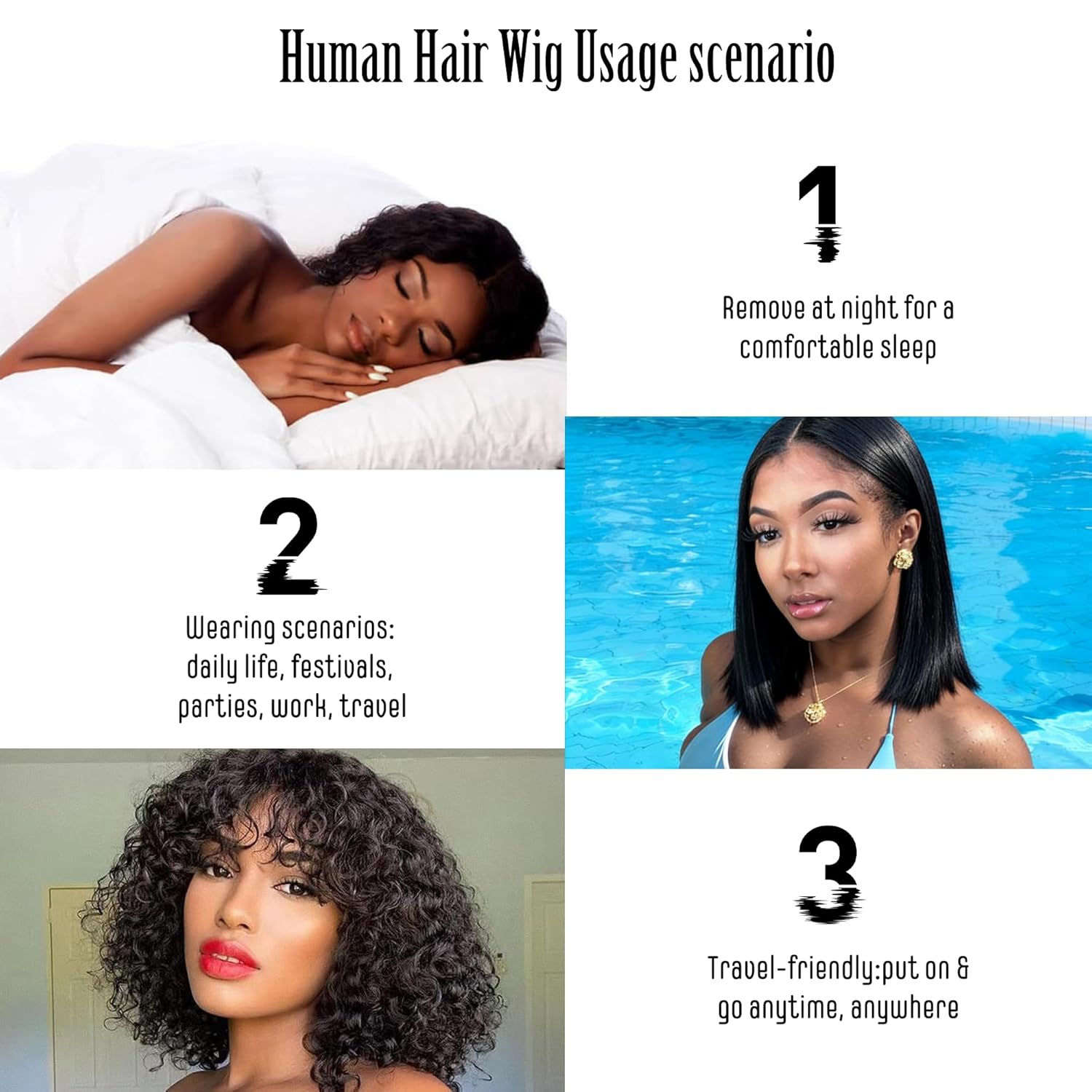 Human Hair Wig With Bangs For Women Real Human Hair Wigs Wear and Go Glueless Wig Upgrade 2x4 HD Lace Curly Deep Wave Glueless Bob Wigs Black Color 14inch