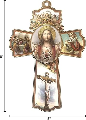 Miniatura 2 de Gigi's Classy Kids Cruz de madera italiana del Sagrado Corazón de Jesús, regalo religioso Sagrado Corazon (8 pulgadas)