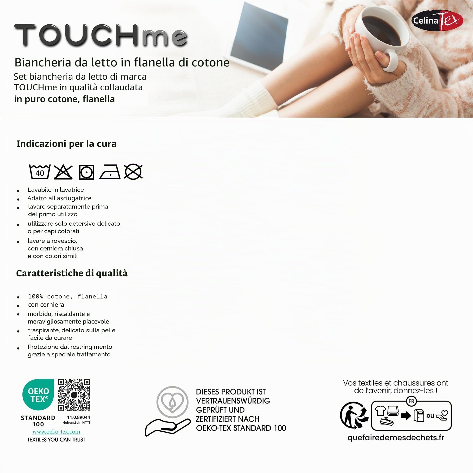 CelinaTex Touchme - Biancheria da letto in flanella, 200 x 220 cm, 3 pezzi, in cotone, per l'estate e l'inverno, tutto l'anno, facile da pulire, Anni grigio, nero, verde