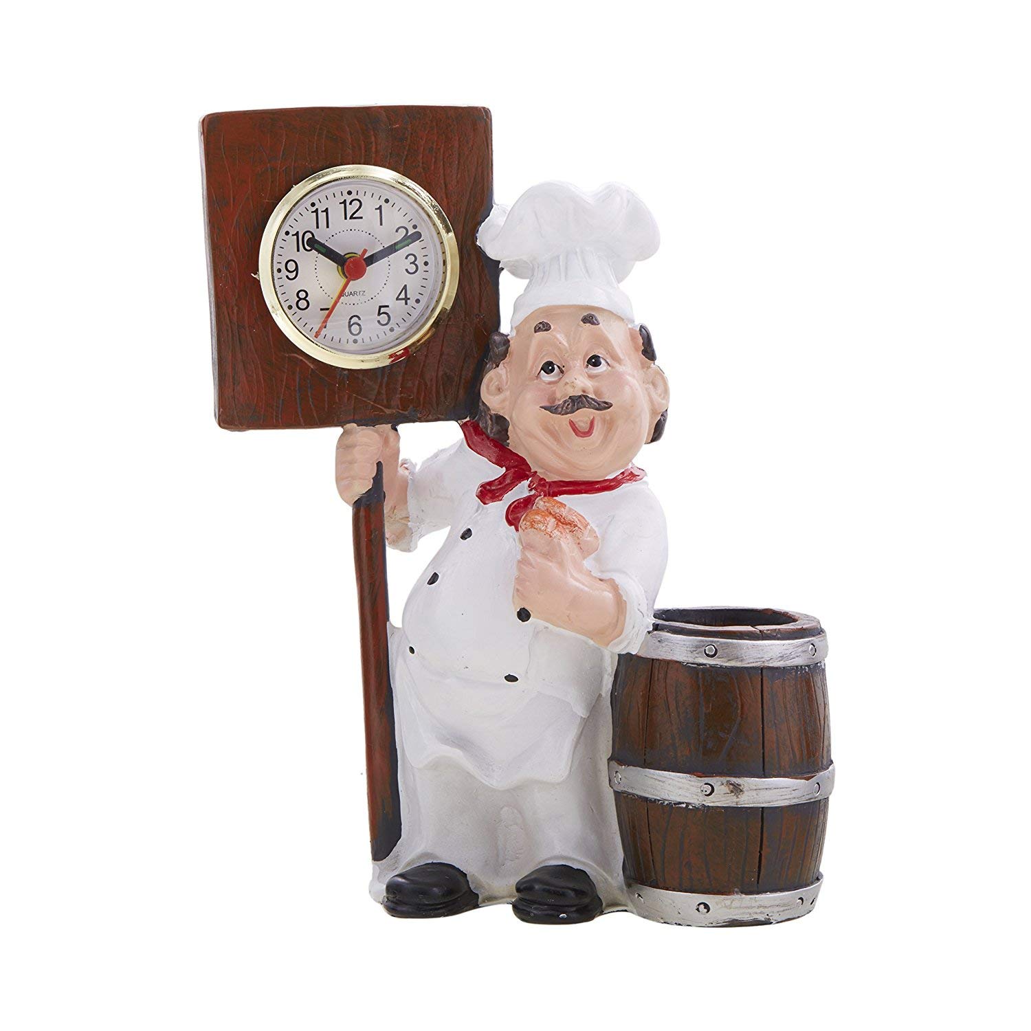 EZ LifeFat Foodie Chef Resin Pen Holder with Clock - Brown