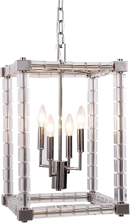 Elegant Lighting 1461D13PN Cristal Collection 4-Light Pendant Lamp, 13" Length x 13" Width x 20.5" Height, Polished Nickel Finish, Crystal