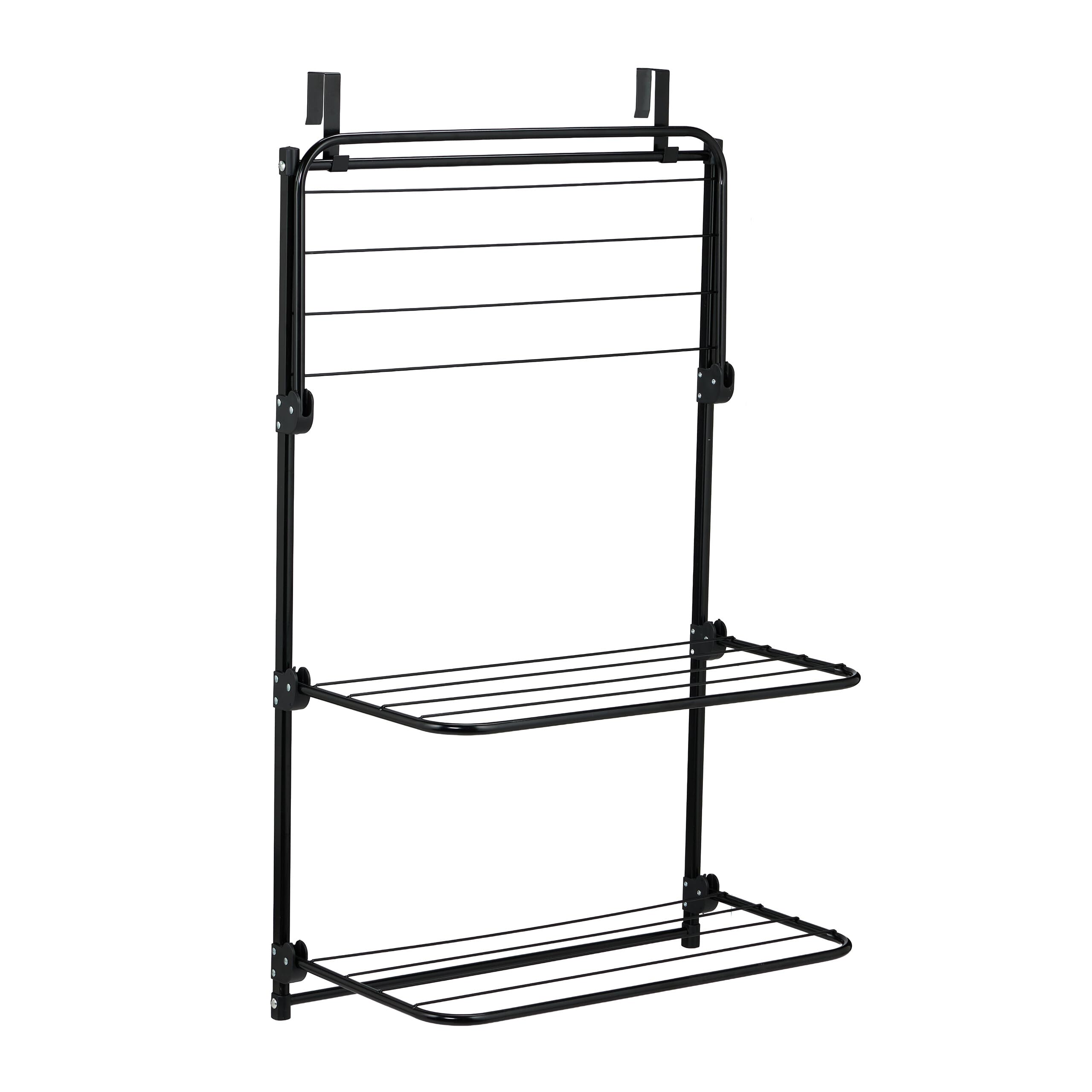 Relaxdays Stendibiancheria da Doccia, Stendino da Appendere Porta, Termosifone, 95x58x31 cm, Spazio Stendere 10 m, Nero