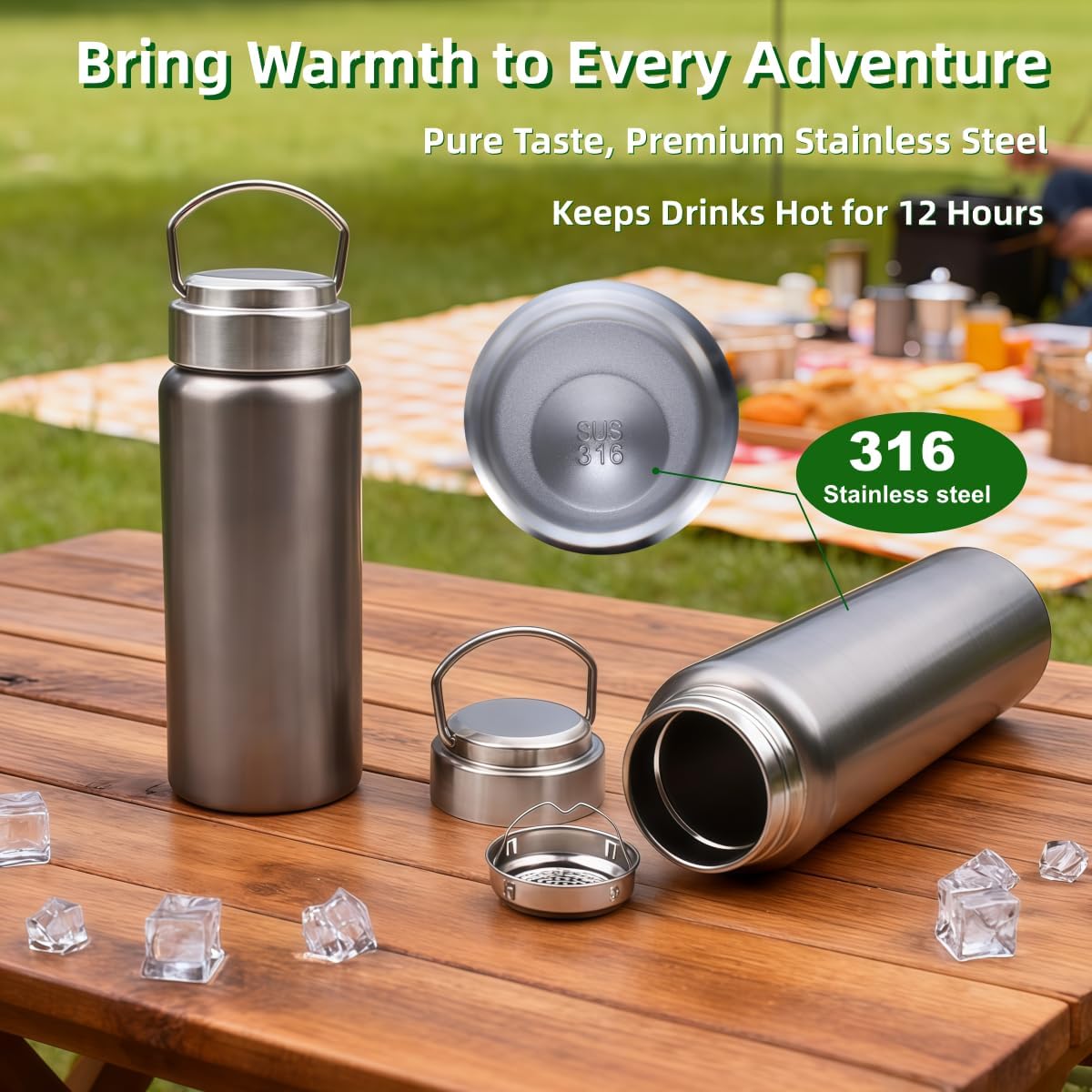 25oz Stainless Steel Vacuum Insulated Water Bottle, Keeps Drink Cold up to 24 Hours & Hot up to 12 Hours Leak Proof and Sweat Proof Large Capacity Wide Mouth Metal Bottle - Image 4