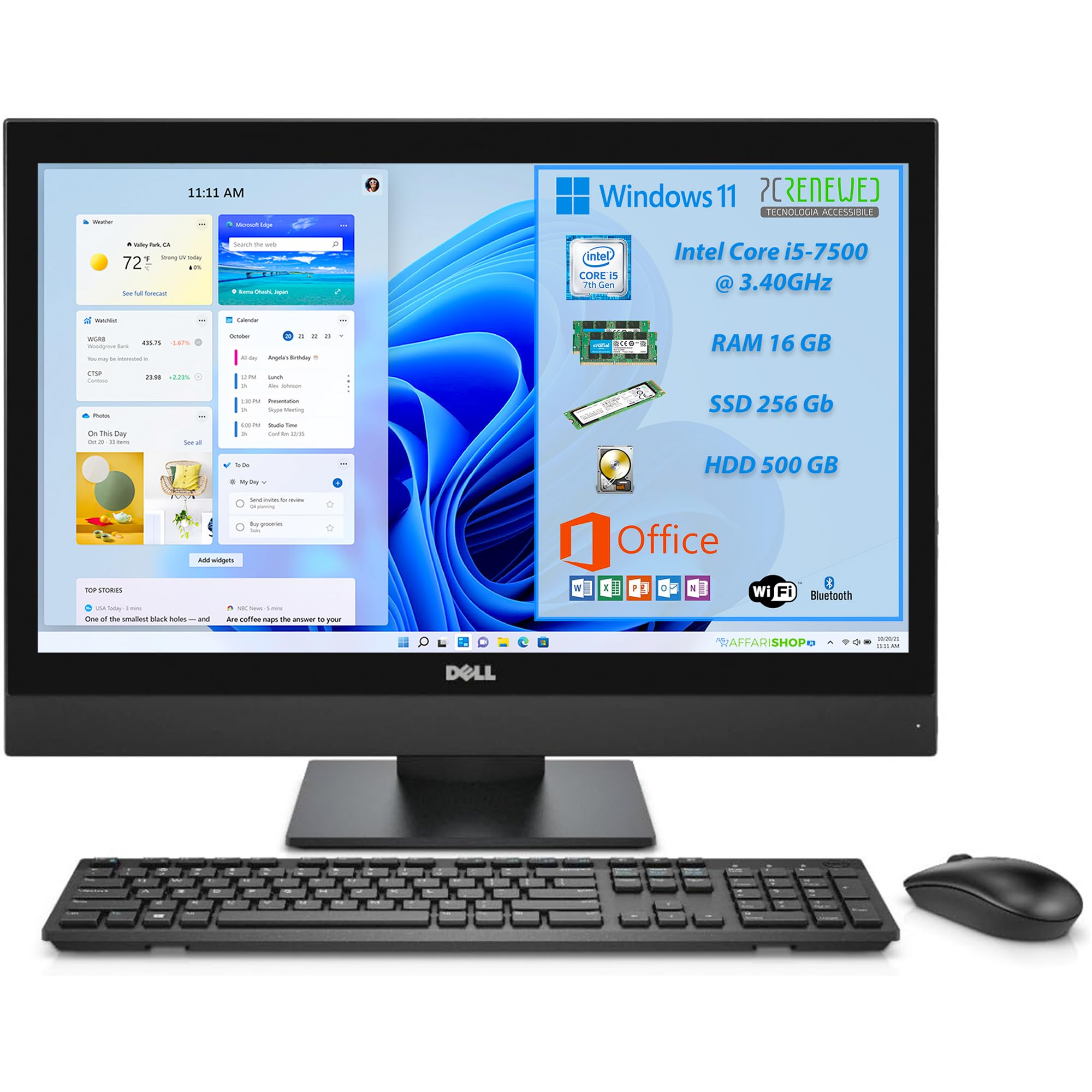 OptiPlex 7450 All in One PC 23" Full HD Core i5 7500 Windows 11 16GB RAM 256GB SSD + 500GB HDD WIFI HDMI Ricondizionato