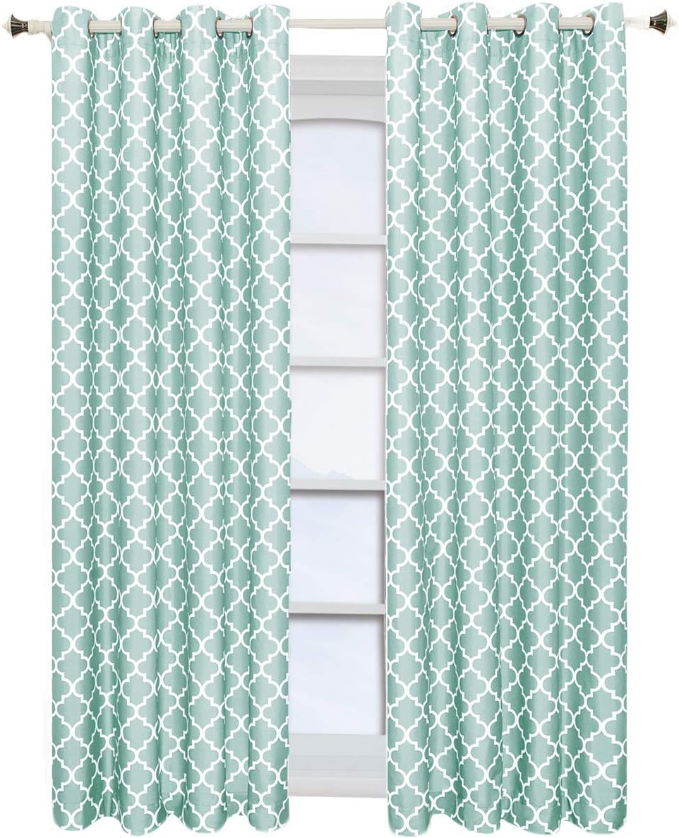 Royal Tradition Grey Blackout Curtains 52x84- Thermal Insulated Room Darkening Window Panels, Moroccan Trellis Pattern, Grommet Top Drapes - 2 Energy-Saving Panels for Bedroom & Living Room