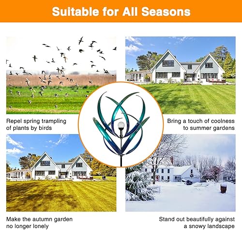 Miniatura 5 de Molinillos de viento de 82 pulgadas para exteriores  Esculturas de viento de metal extra grandes para exteriores con luz solar, molinos de viento