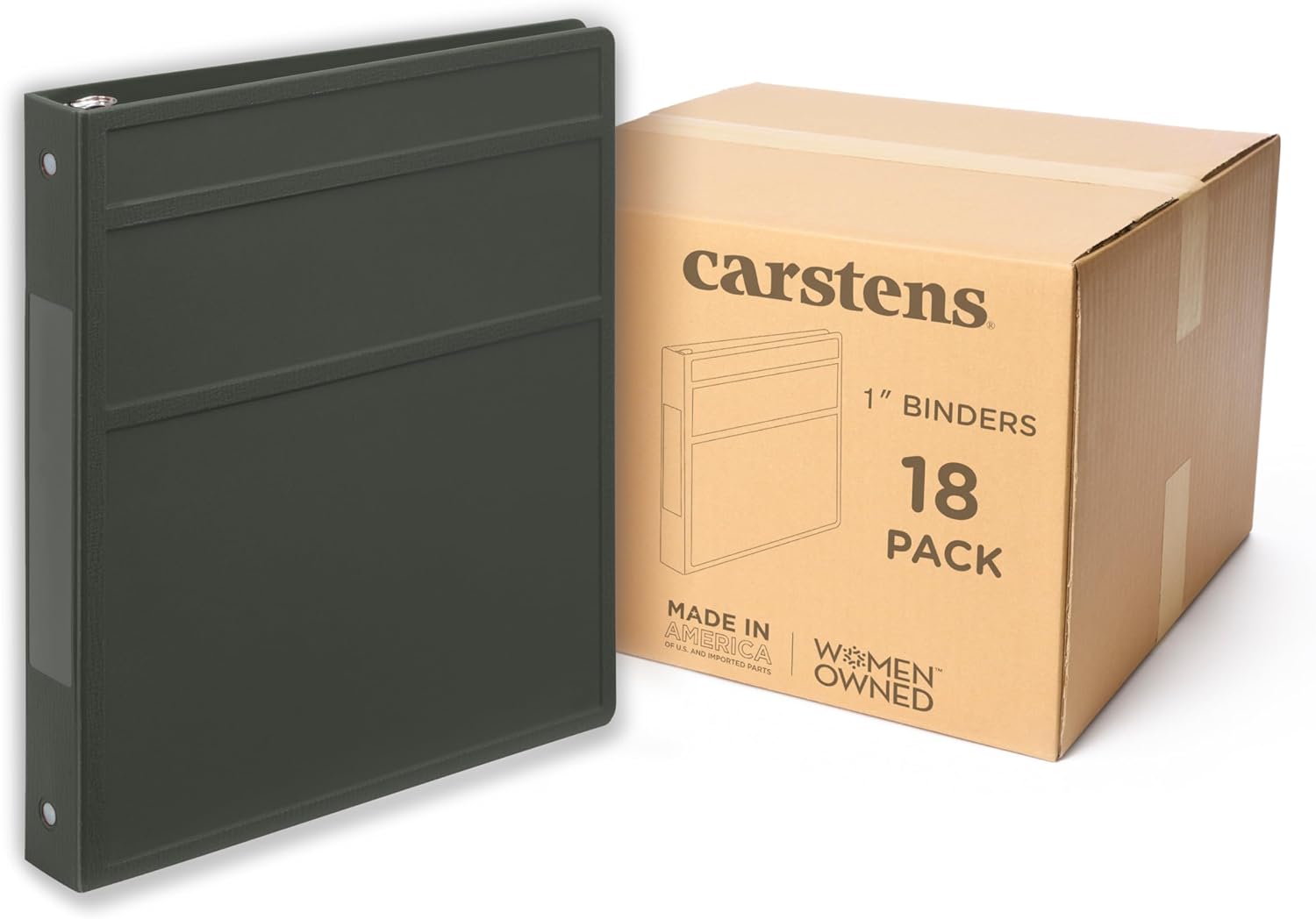Carstens 1-Inch Heavy Duty 3-Ring Binder - Side Opening, Navy Blue, Durable Plastic, No-Gap Rings, Waterproof Cover, No Pockets, Holds 125 US Letter Sheets, BPA-Free, Made in USA (8708-3R), Case of 18