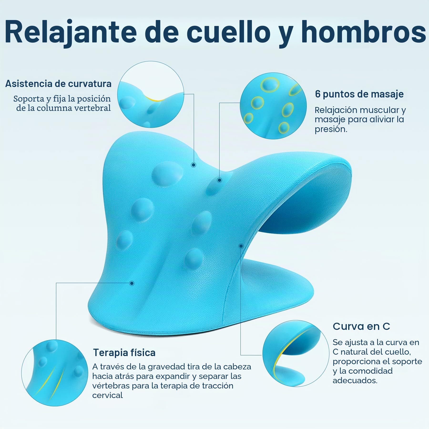 Estirador de cuello para aliviar el dolor, relajante de cuello y hombros, dispositivo de tracción cervical, almohada para relajación muscular y alivio del dolor de ATM (azul)
