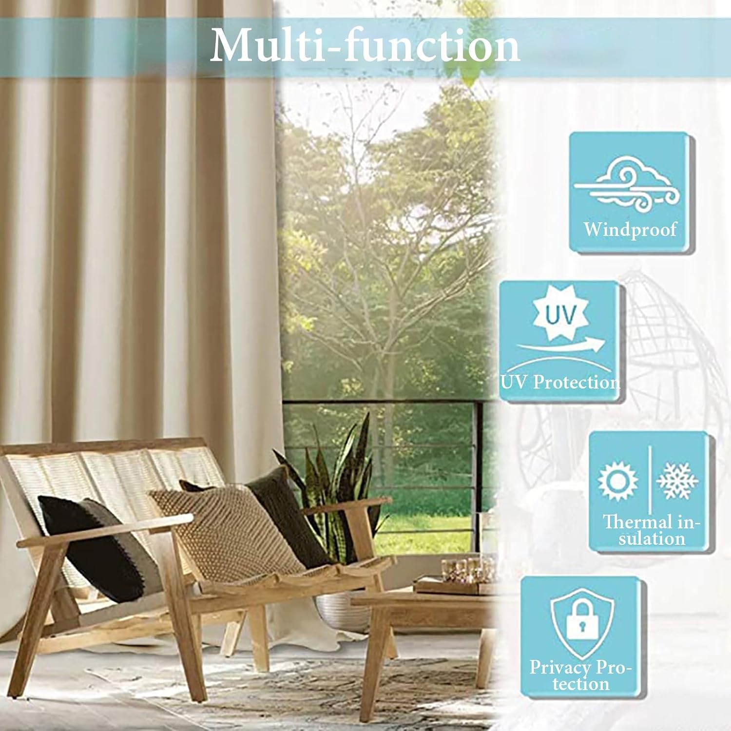 NEONMAN Outdoor Curtains with Grommet, Pergola Curtains UV Resistant Curtains Waterproof and Windproof Sun-Proof and Heat-Insulating, Suitable for Gazebos, 1 Piece(White,132X213cm)