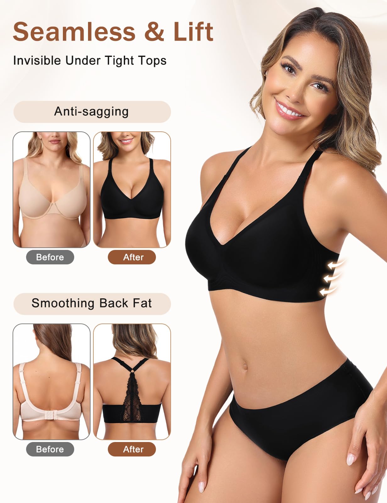 Halter Reggiseno Senza Ferretto Donna, Pizzo Regolabile Spallina a Y Morbido Comodo Imbottito Bralette Push Up Scollo a V Intimo Senza Cuciture
