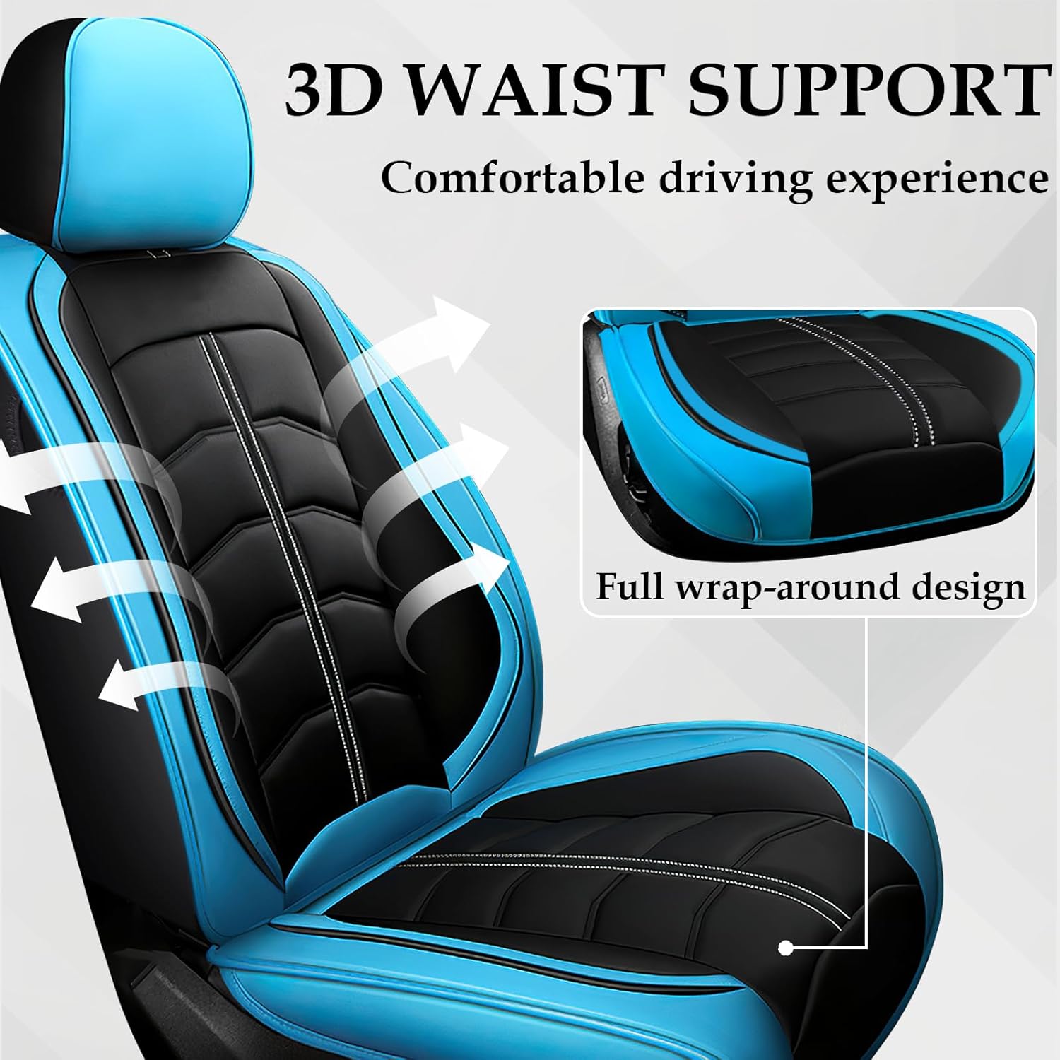 Seat Cover for Jeep Gladiator 2020-2024, Durable Waterproof Sports Seat Cover，Premium Leather Seat Protector(5 Seats Standard, Black Blue)