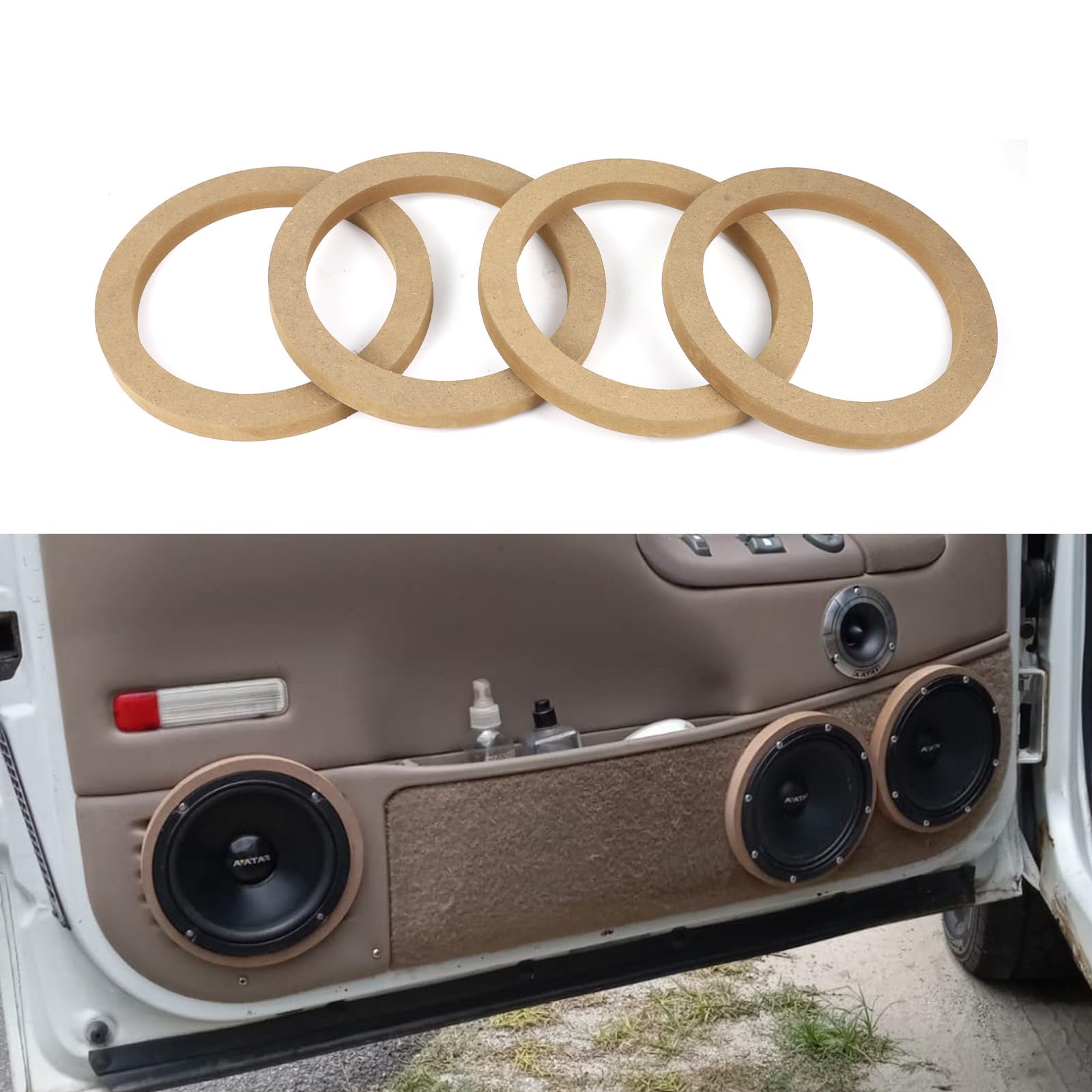Hovom 4PCS 4" Wooden Speaker Spacer Rings, Universal Speaker 4 Inch Wooden Ring Spacer, MDF Wood Rings for Car Speakers, Subwoofer Mounting Spacers Ring Adapter Bracket Holder (4 inches)