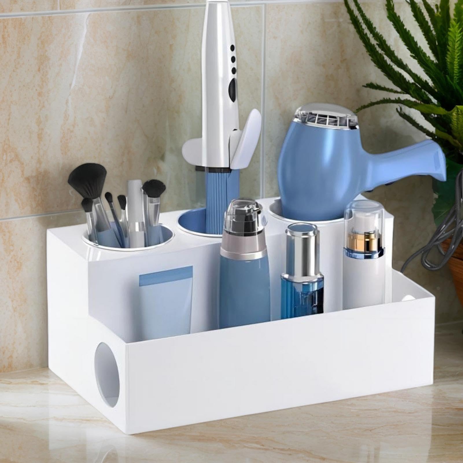 Haarpflege Organizer – Haarpflege-Organizer – Haartrockner-Aufbewahrung, Haartrockner-Halter, Organizer und Caddie aus Acryl, Gold | Haarstyling-Zubehörhalter für Badezimmer, Waschtisch, Lockenstab, Glätteisen, Haartrockner Aufbewahrungs-Organizer