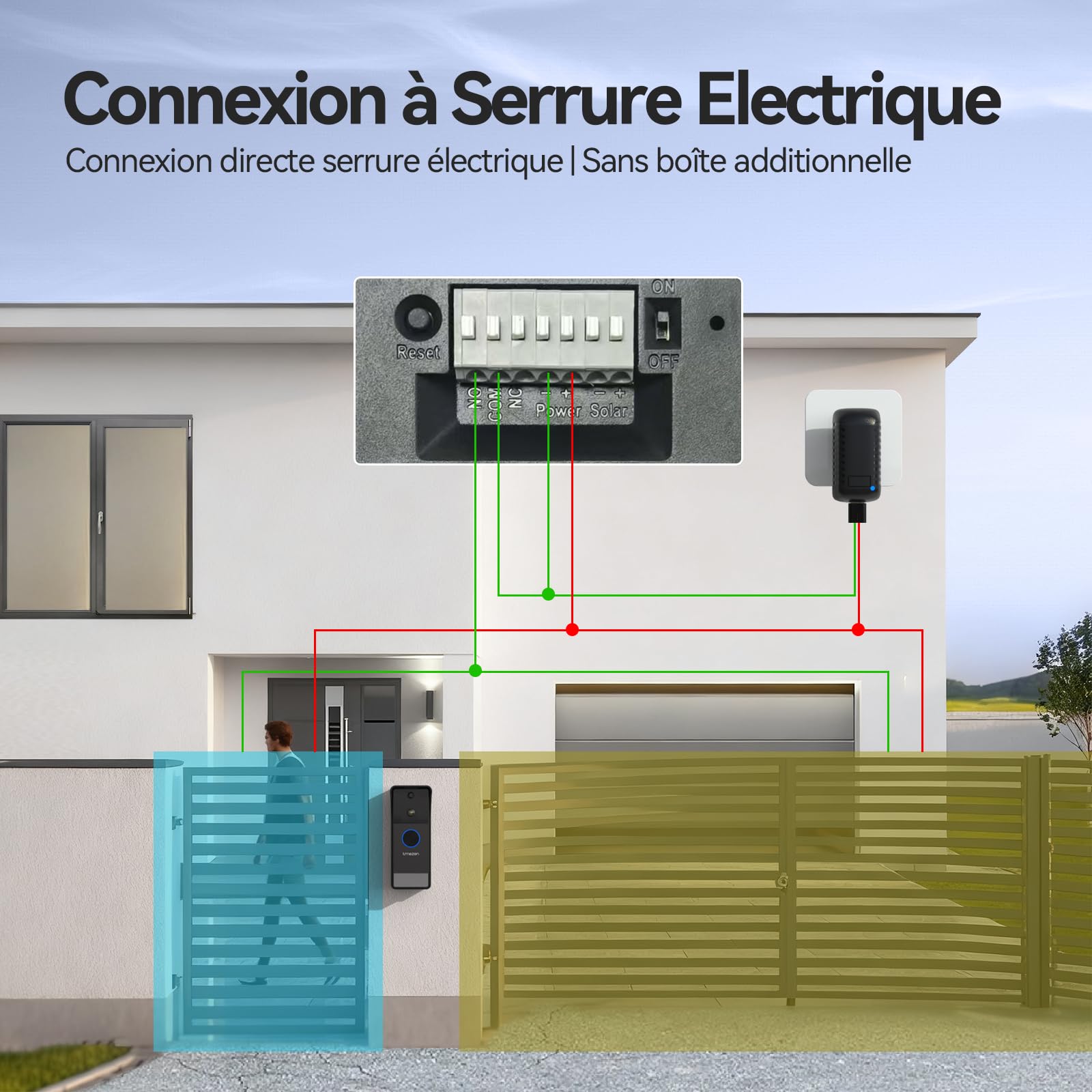 TMEZON Visiophone sans Fil avec Panneau Solaire,Kit Interphone Vidéo WiFi 1080P, Ecran Tactile Couleur 7’’, Sonnette Vidéo Extérieur,Audio Bidirectionnel,WiFi 2,4/5 GHz,PIR Détection de Humain